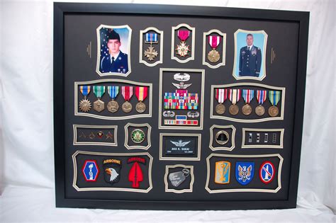 shadow box that holds war metals and pictures|military shadow box displays.